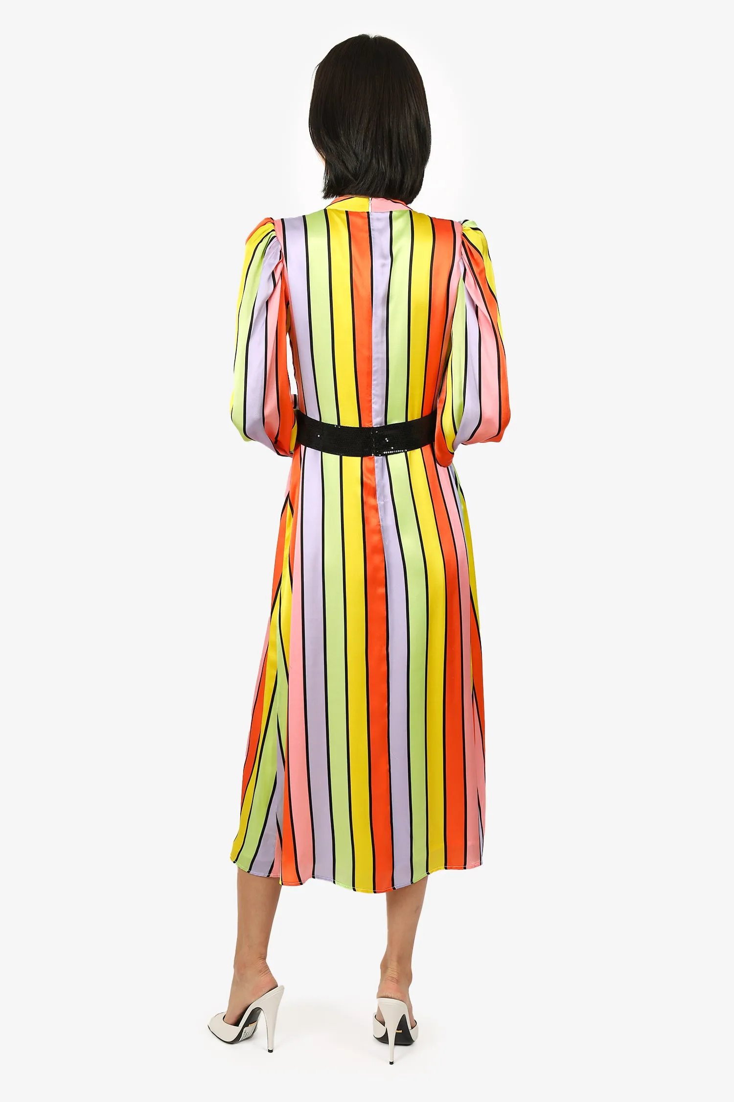 Olivia Rubin Robe à nœud multicolore en soie à paillettes taille 4 (en l'état)