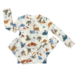 Pyjama deux pièces en viscose de bambou bio avec motif dinosaure pour enfants