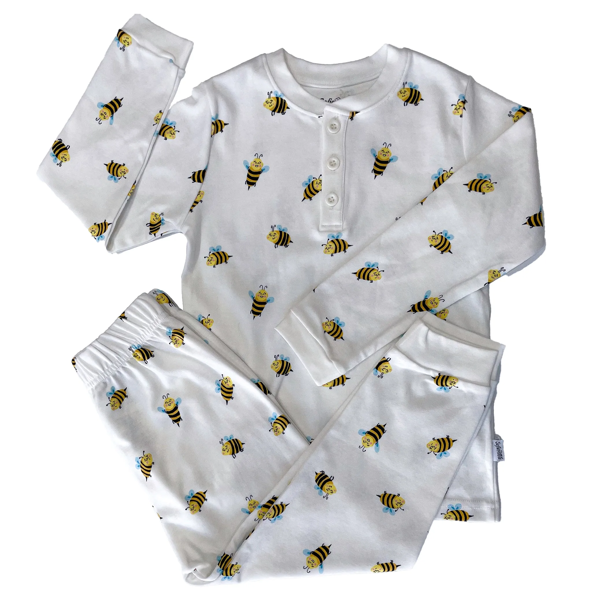 Pyjama deux pièces en coton bio avec motif abeille pour enfants