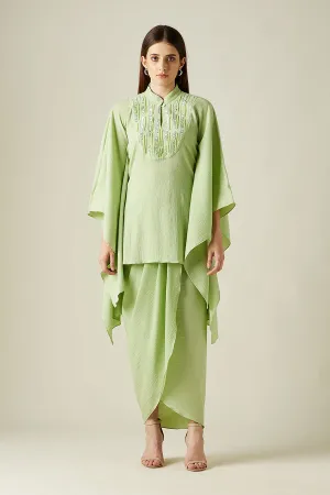 Ensemble coordonné Kaftan vert galet et jupe drapée