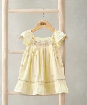 Robe brodée à volants peplum - Jaune
