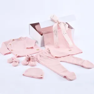 Boîte Cadeau Petit Sweeny | Ensemble en Coton Bio Tricoté Rose pour Filles (6) Babykids_Bébé-Sweeny