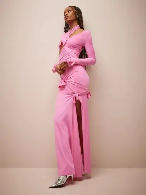 Robe maxi rose avec nœuds et découpes