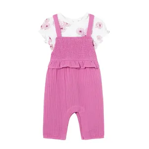 Ensemble Salopette Rose avec Chemise à Fleurs
