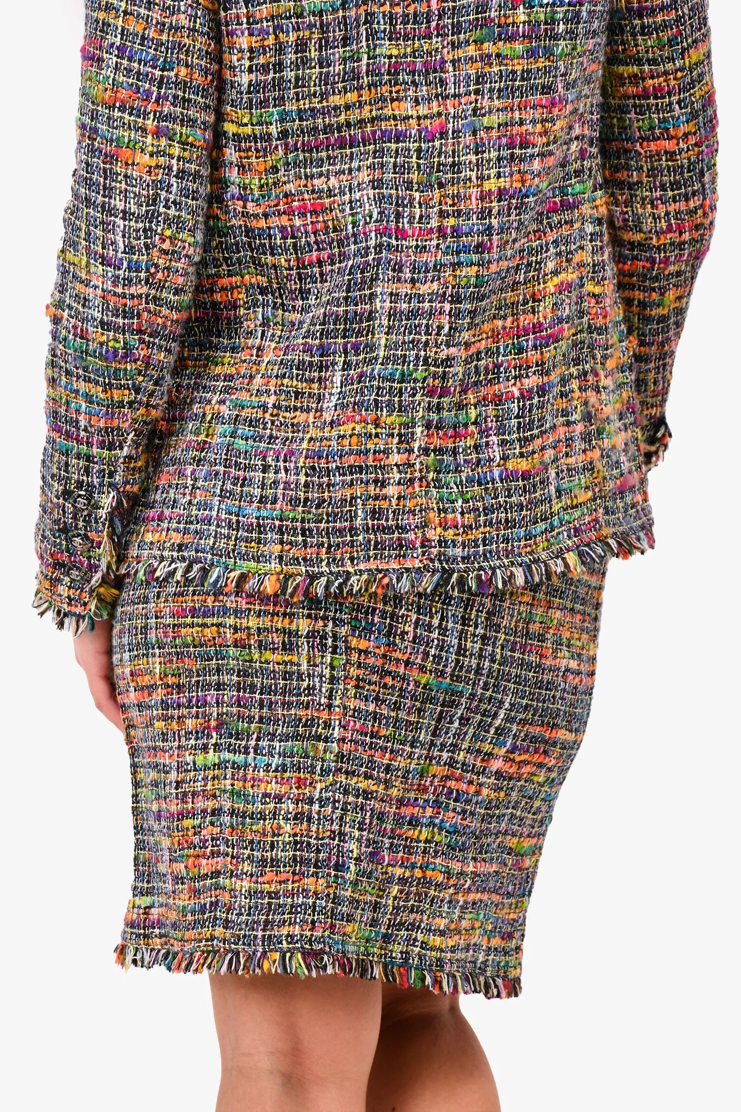 Chanel™ d'occasion vintage 1998 - Jupe crayon mi-longue noire multicolore - Taille 36