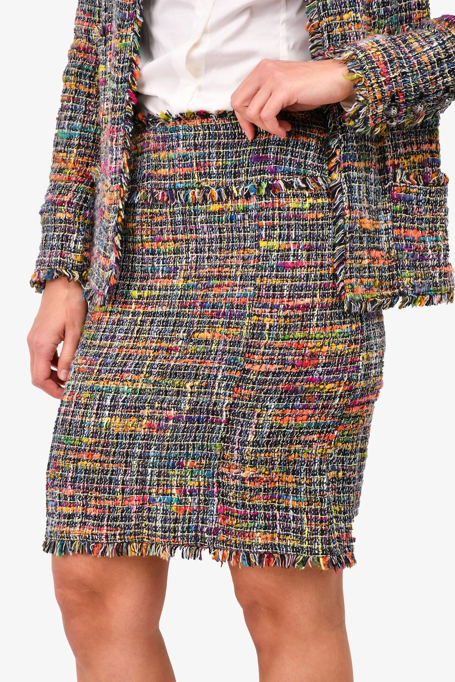 Chanel™ d'occasion vintage 1998 - Jupe crayon mi-longue noire multicolore - Taille 36