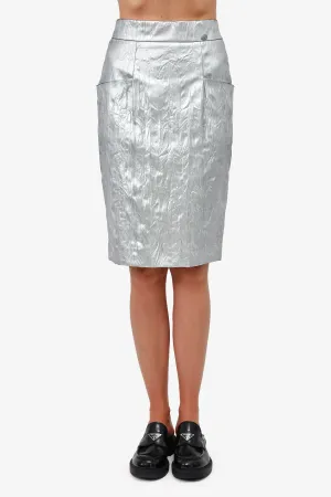 Chanel™ d'occasion - Jupe mi-longue métallisée argentée 2013 - Taille 38