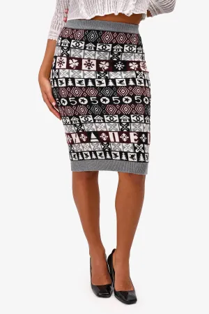 Chanel™ d'occasion Jupe mi-longue en cachemire gris/noir Taille 34