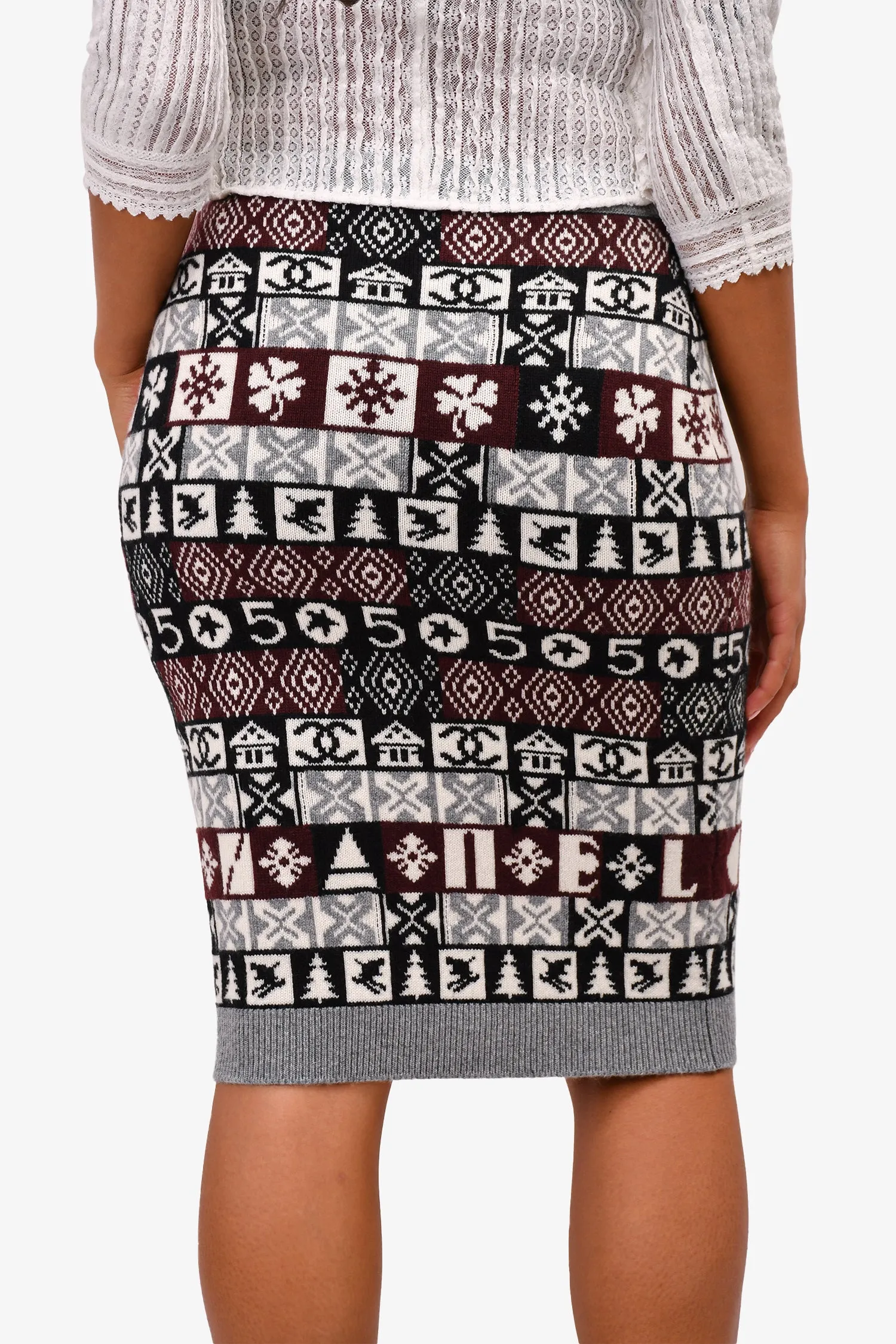 Chanel™ d'occasion Jupe mi-longue en cachemire gris/noir Taille 34