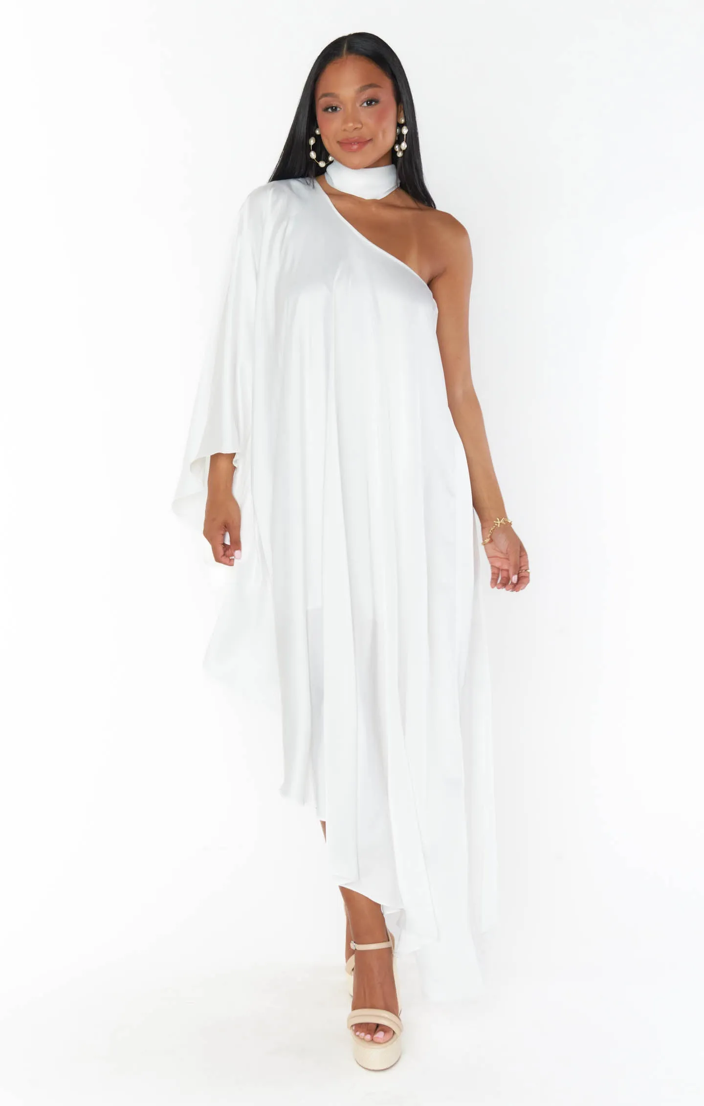Robe Une Épaule Rhea ~ Satin Luxe Ivoire