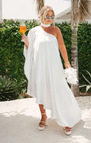 Robe Une Épaule Rhea ~ Satin Luxe Ivoire