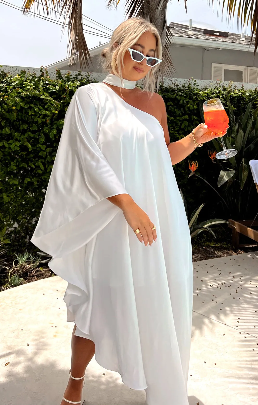Robe Une Épaule Rhea ~ Satin Luxe Ivoire