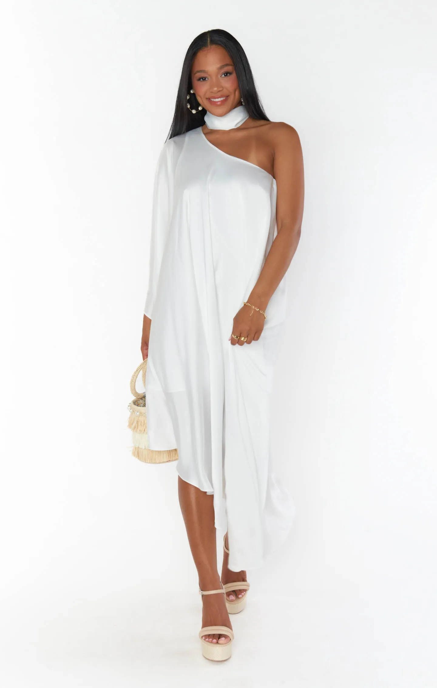 Robe Une Épaule Rhea ~ Satin Luxe Ivoire