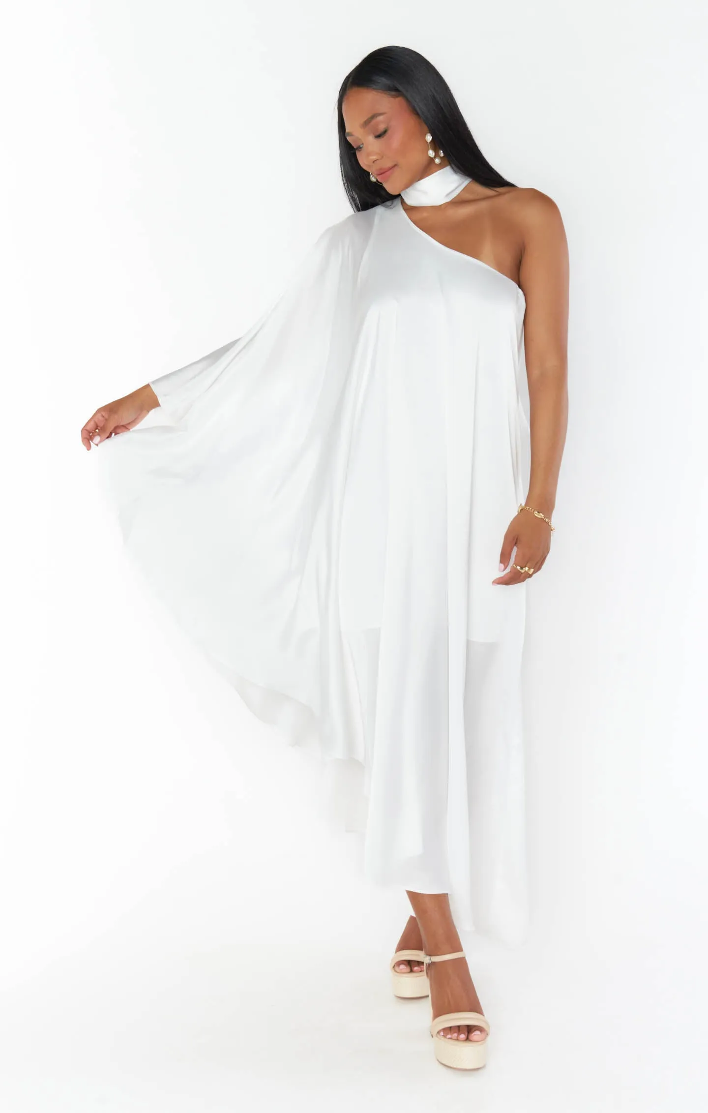 Robe Une Épaule Rhea ~ Satin Luxe Ivoire