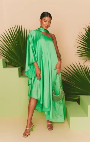 Robe Une Épaule Rhea ~ Satin Luxe Kiwi
