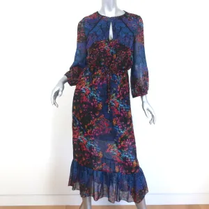 Robe midi Saloni à cordon froncée à imprimé floral et dentelle en soie taille US 6