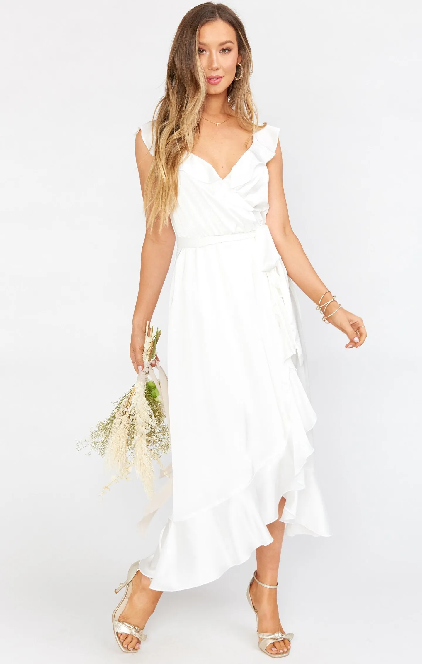 Robe enveloppante Samantha ~ Satin luxe ivoire