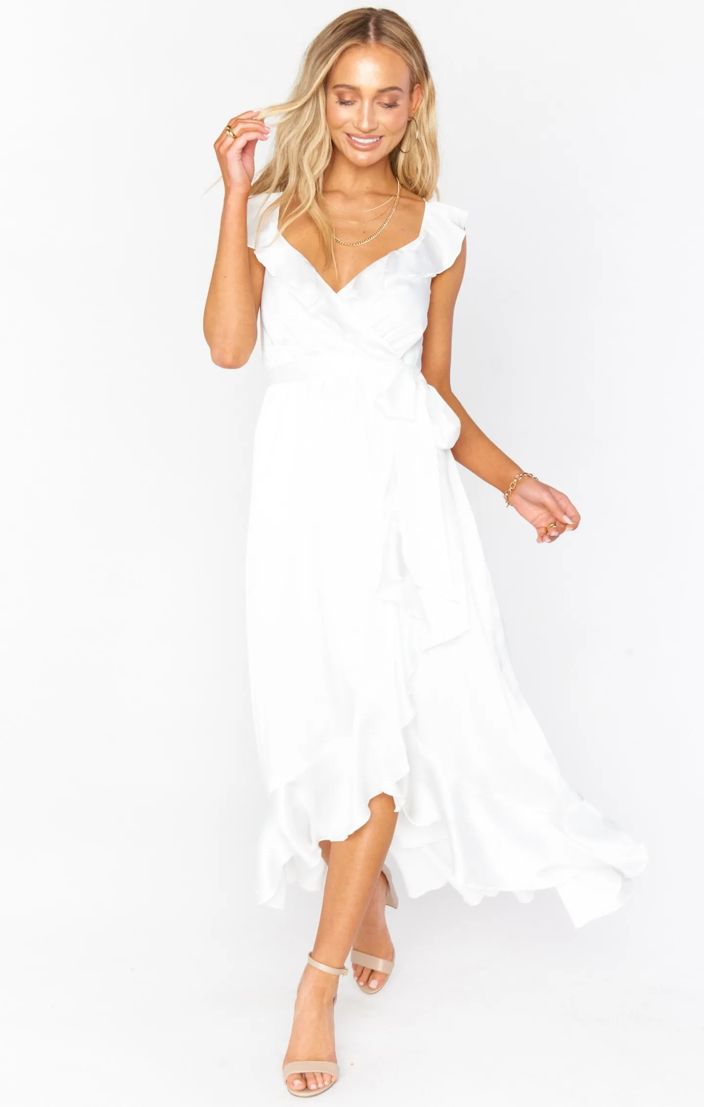 Robe enveloppante Samantha ~ Satin luxe ivoire