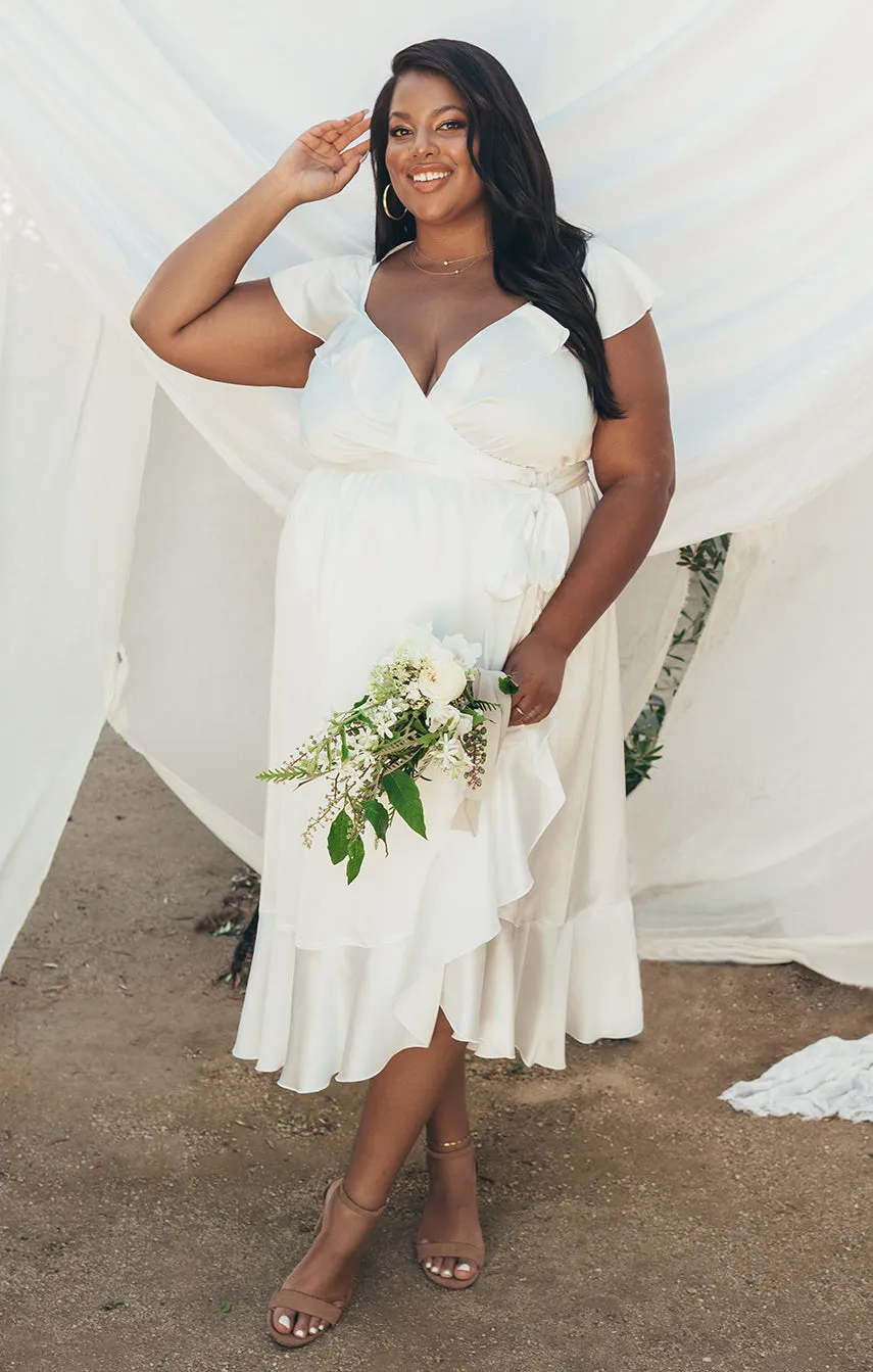 Robe enveloppante Samantha ~ Satin luxe ivoire