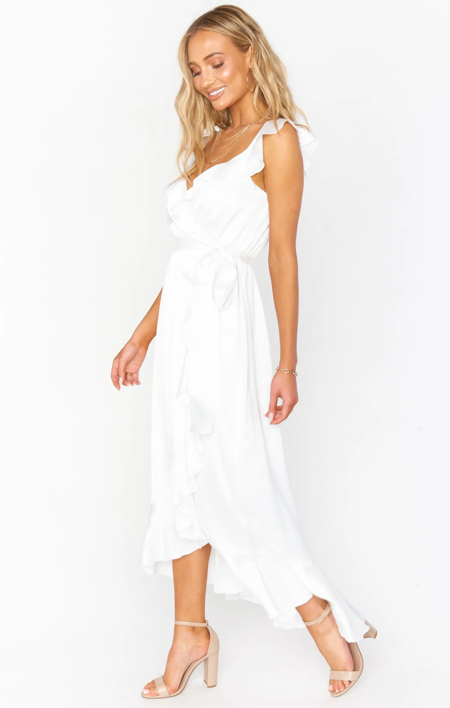 Robe enveloppante Samantha ~ Satin luxe ivoire