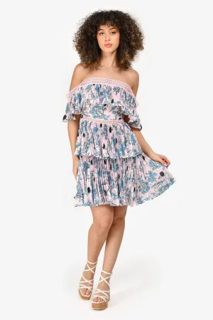 Robe courte épuisée imprimée graphique rose/bleu à bretelles tombantes - Taille 4 US