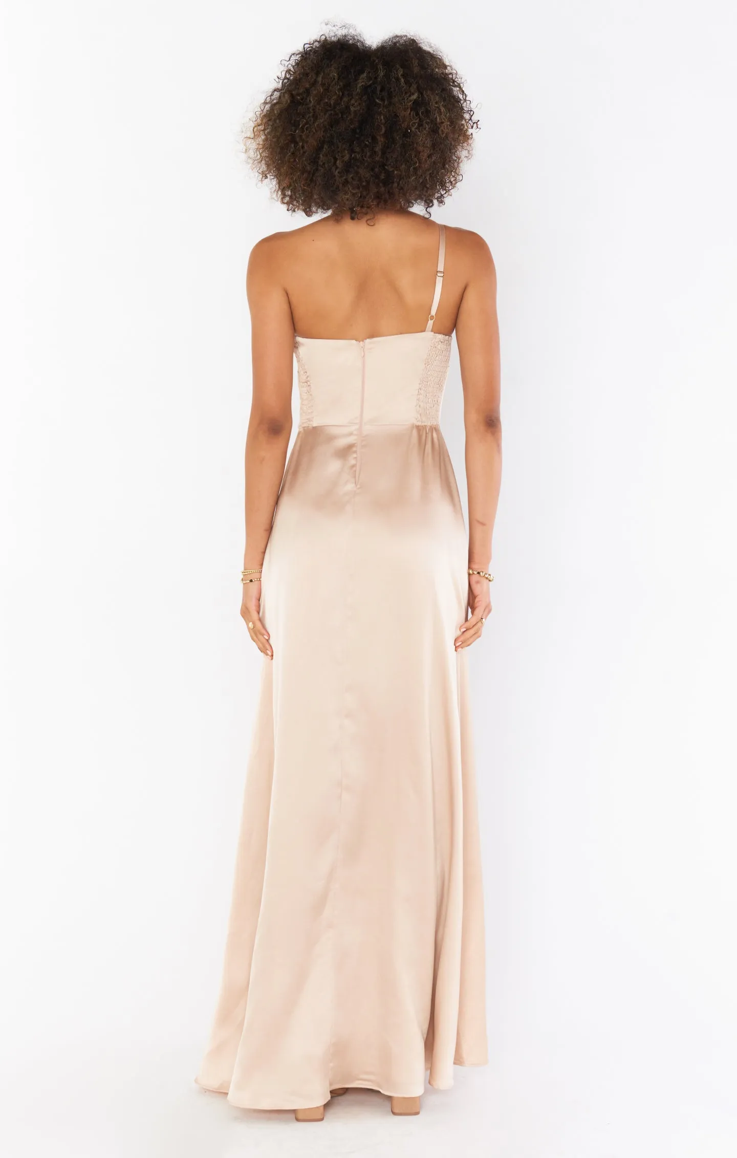 Robe Shannon Une Épaule ~ Satin Luxe Champagne