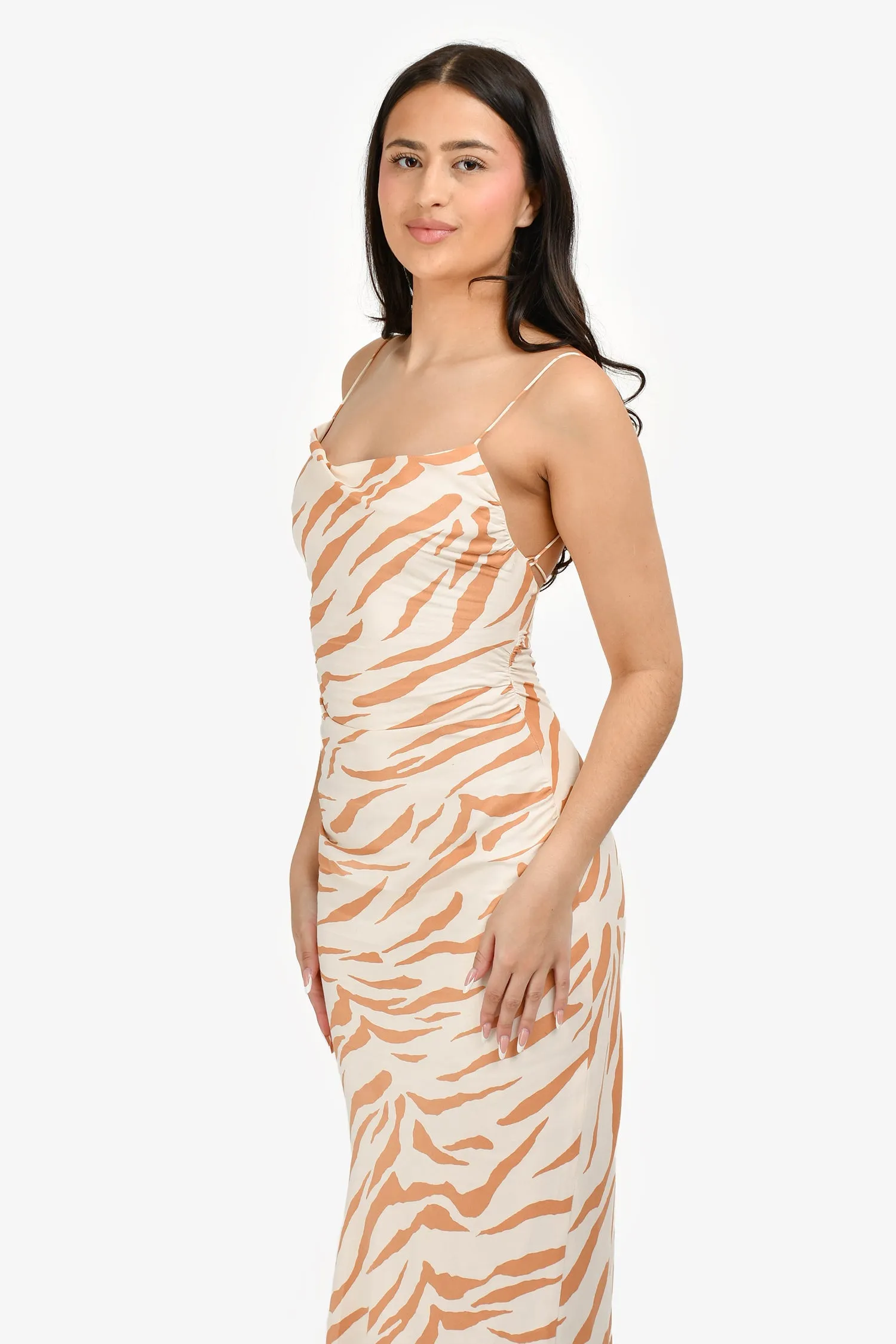 Robe mi-longue imprimée Shona Joy Peach/Blanc Taille S