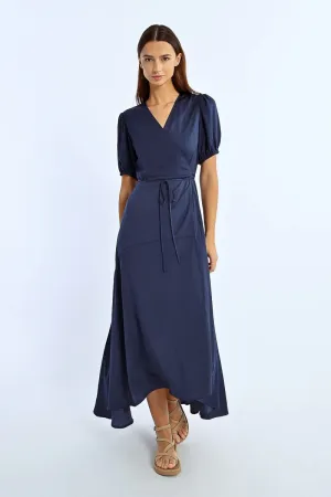 Robe portefeuille à manches courtes en marine