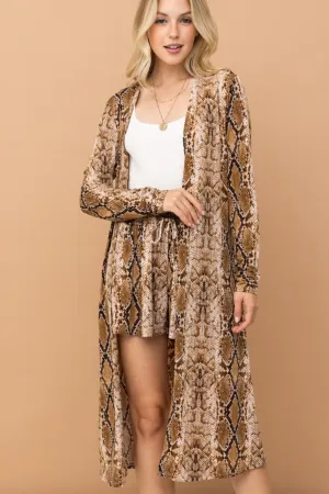 Kimono Longue Ligne à Imprimé Serpent Ouvert sur le Devant