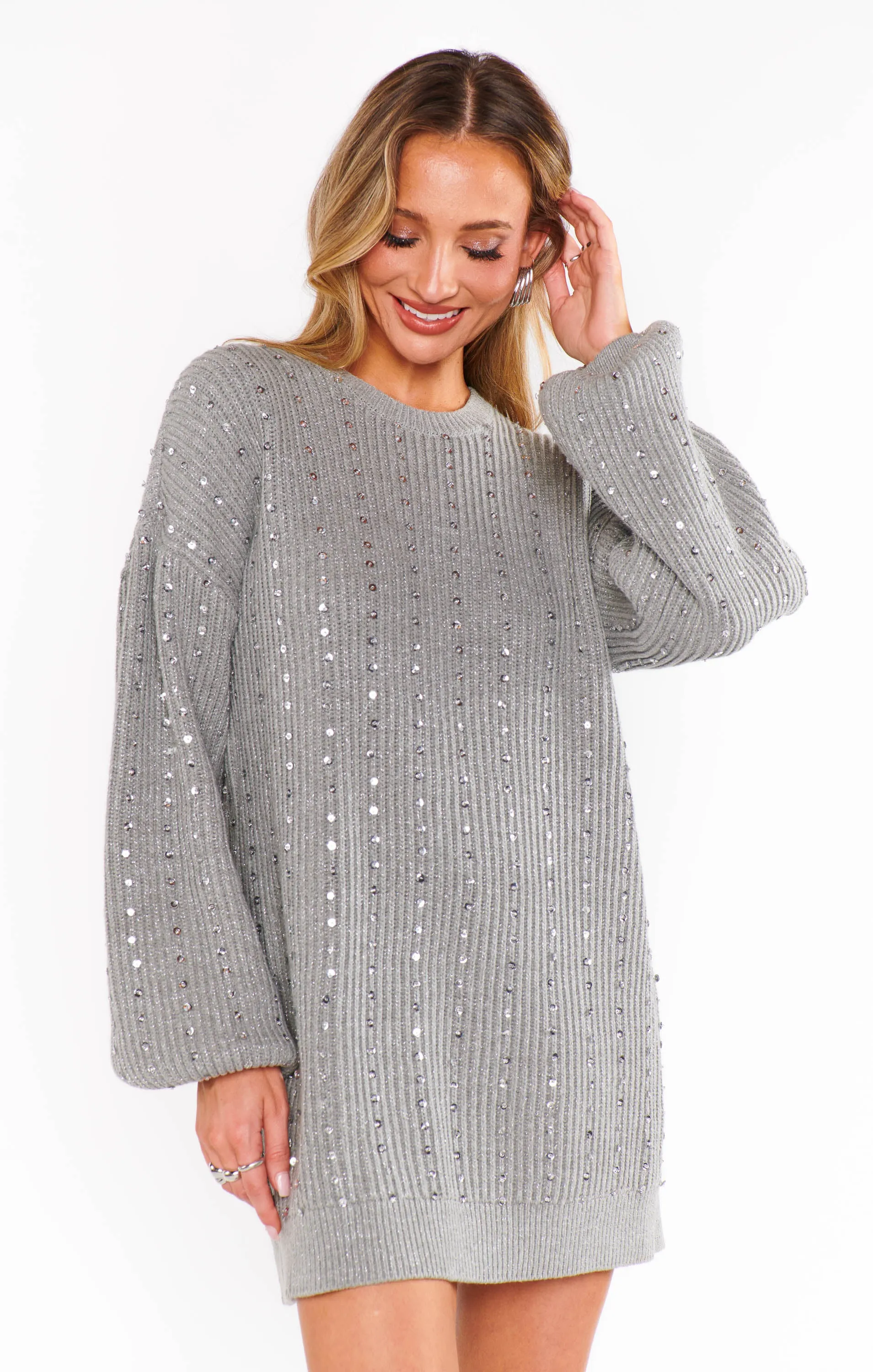 Robe pull sociale ~ Tricot à paillettes argentées