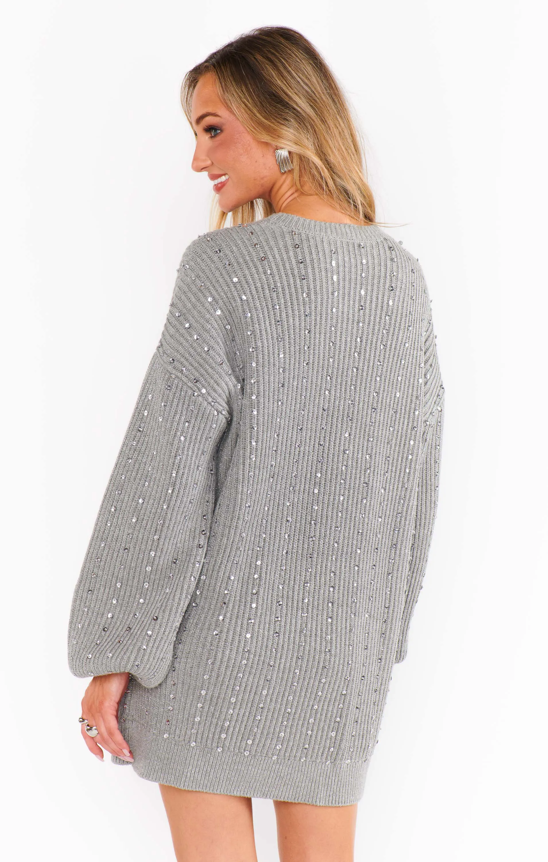 Robe pull sociale ~ Tricot à paillettes argentées