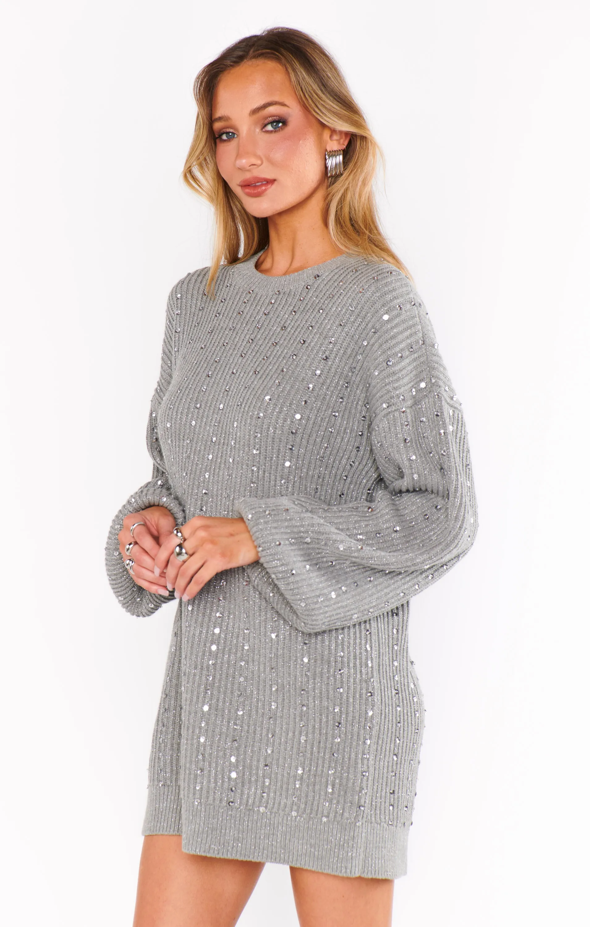 Robe pull sociale ~ Tricot à paillettes argentées