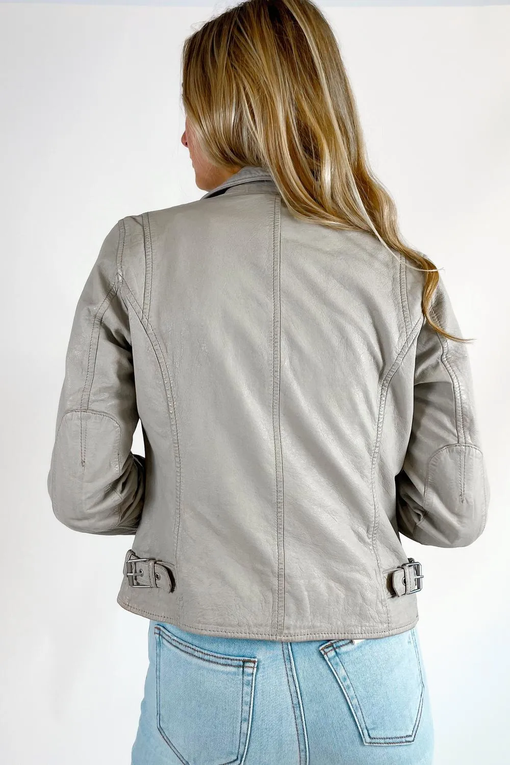 Veste en cuir Sofia en blanc cassé