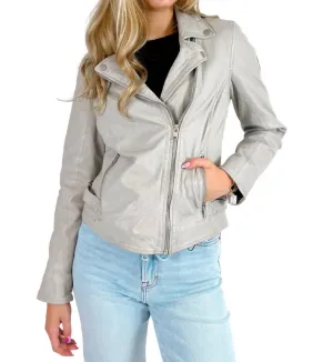 Veste en cuir Sofia en blanc cassé
