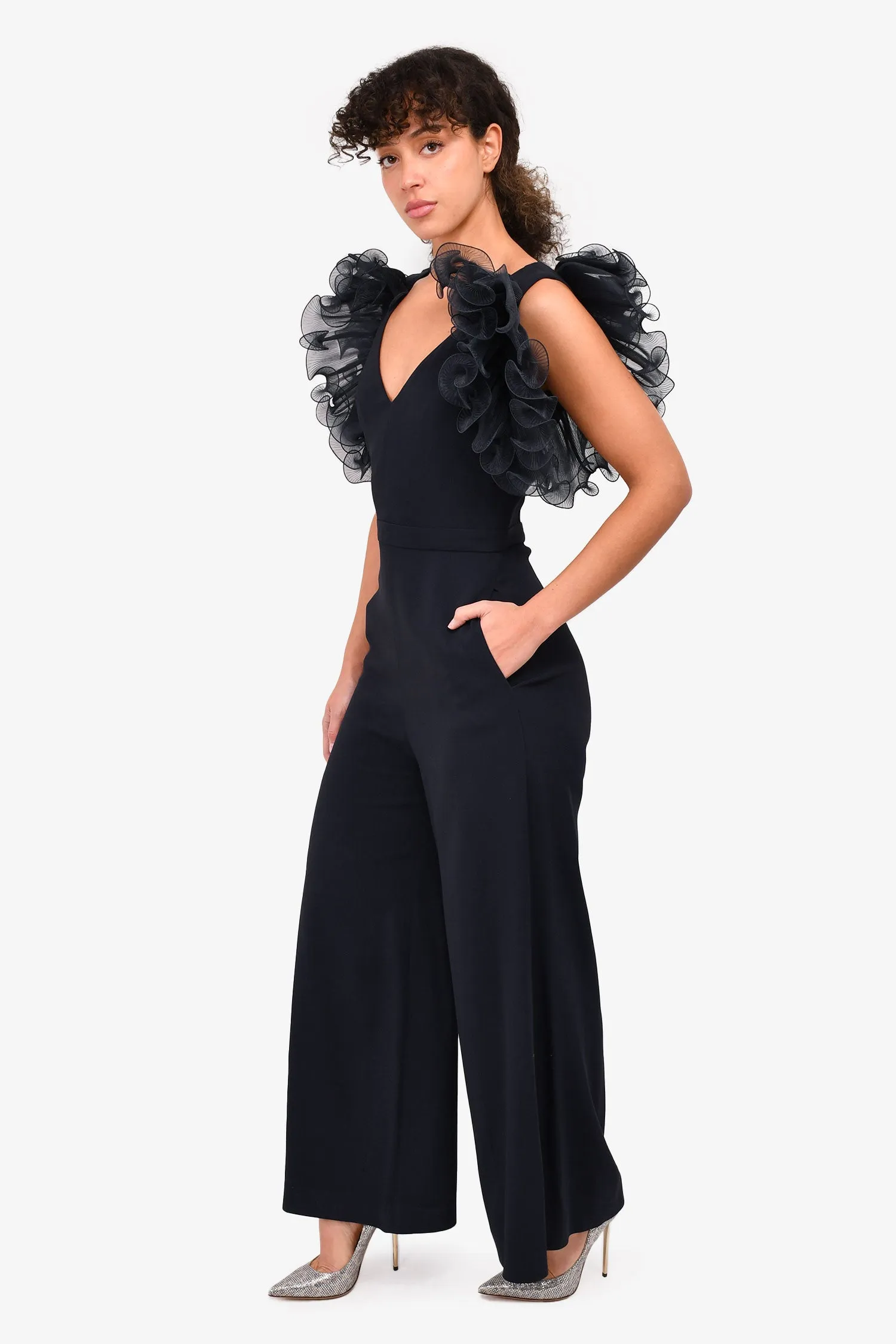 Stella McCartney Combinaison sans manches en tulle bleu marine avec détails volants Taille 38