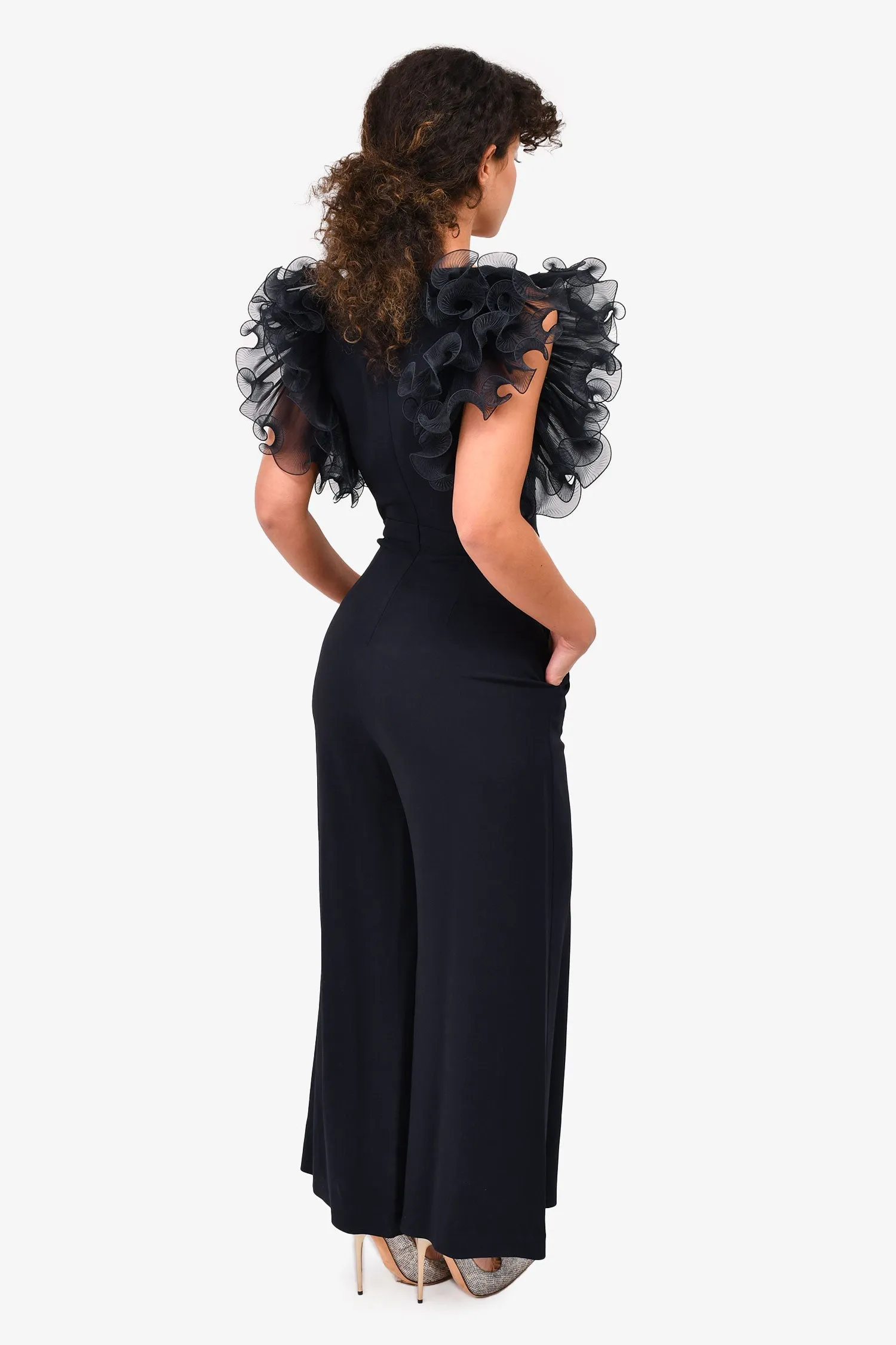 Stella McCartney Combinaison sans manches en tulle bleu marine avec détails volants Taille 38