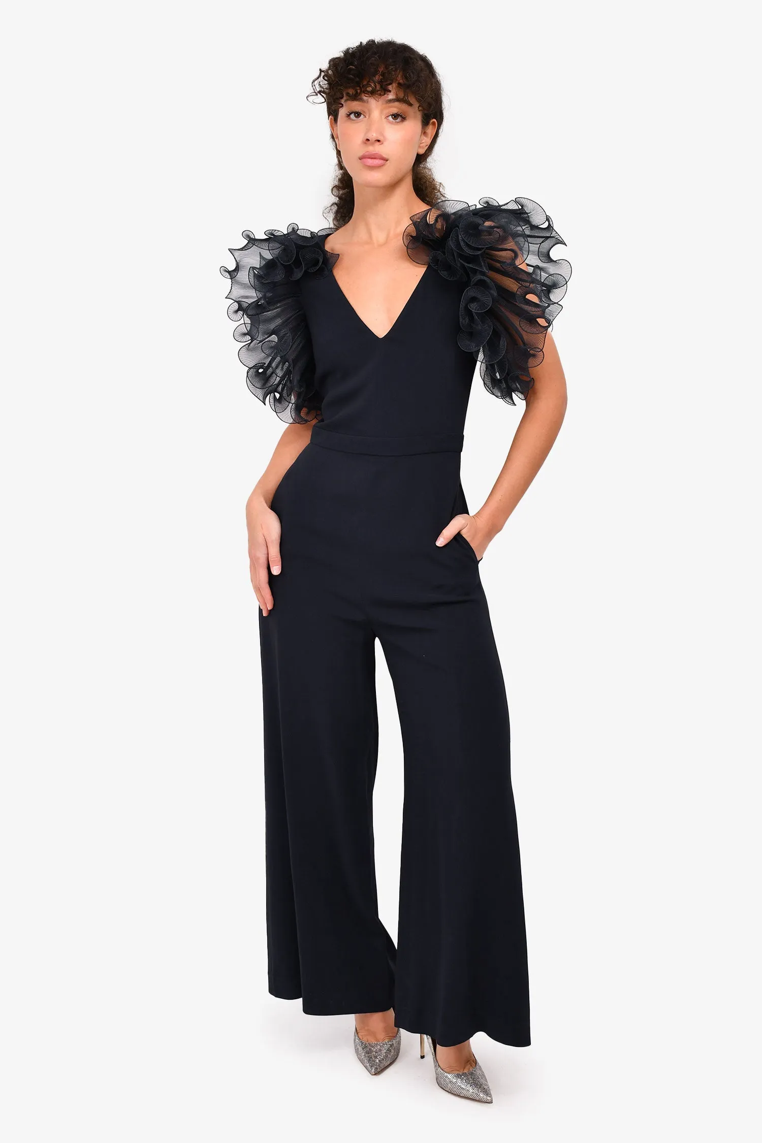 Stella McCartney Combinaison sans manches en tulle bleu marine avec détails volants Taille 38