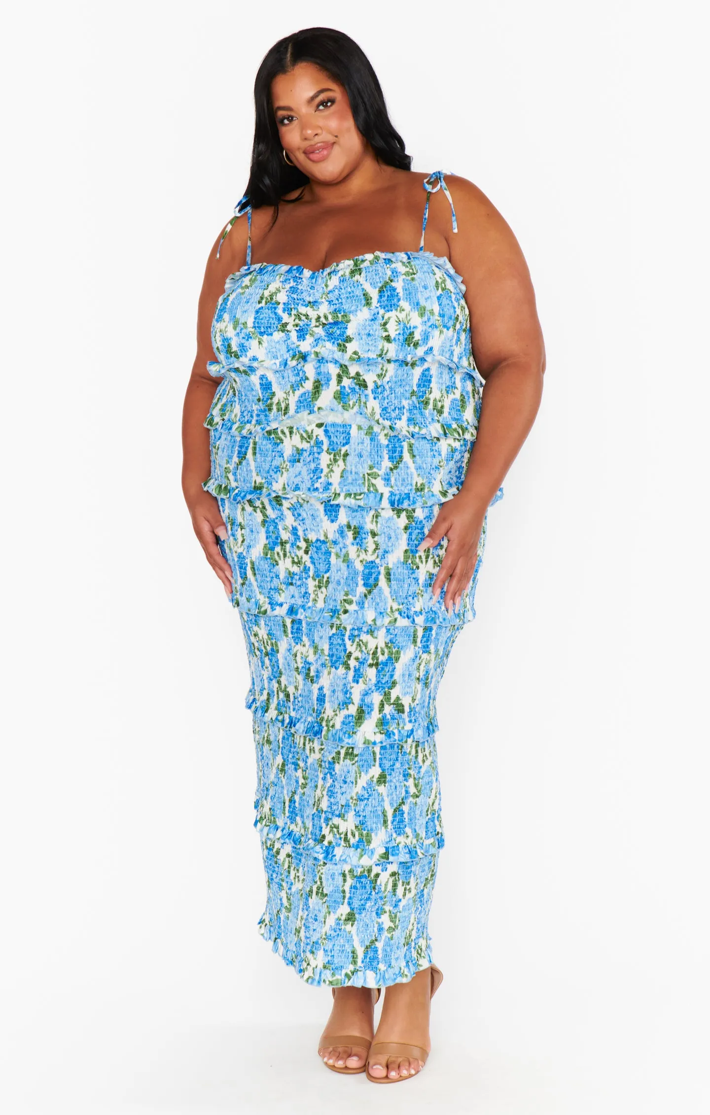 Robe froncée Stella ~ Fleuri champêtre bleu