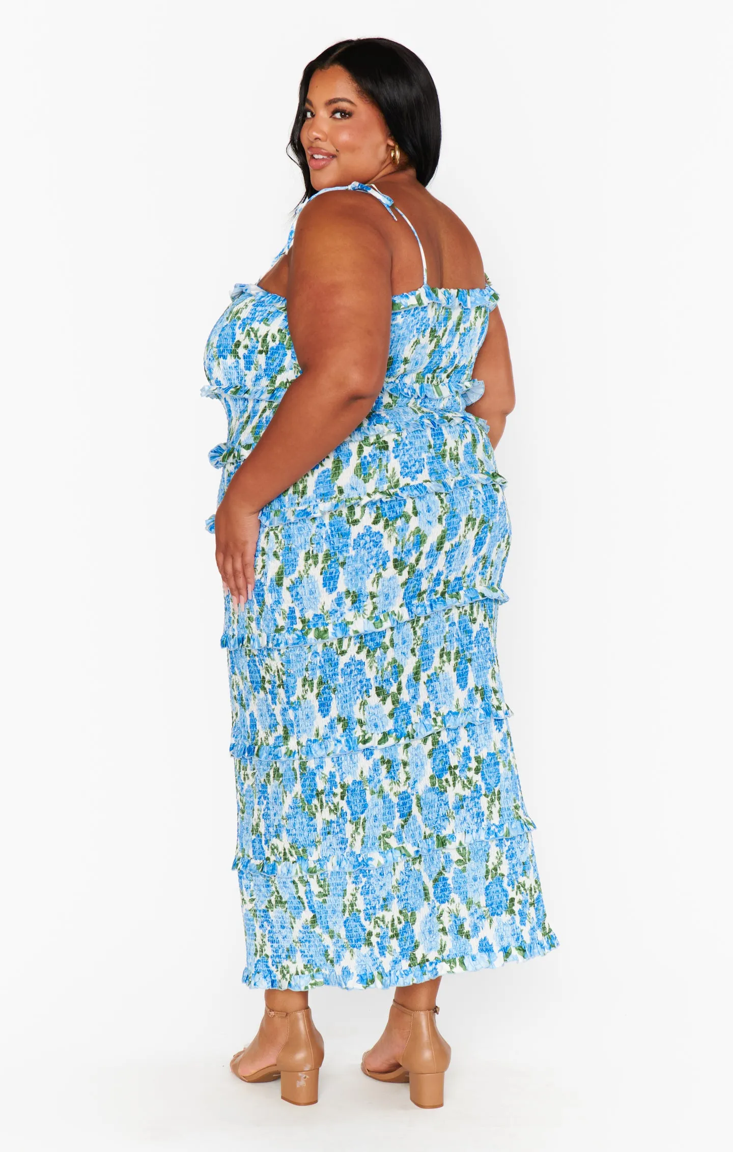 Robe froncée Stella ~ Fleuri champêtre bleu
