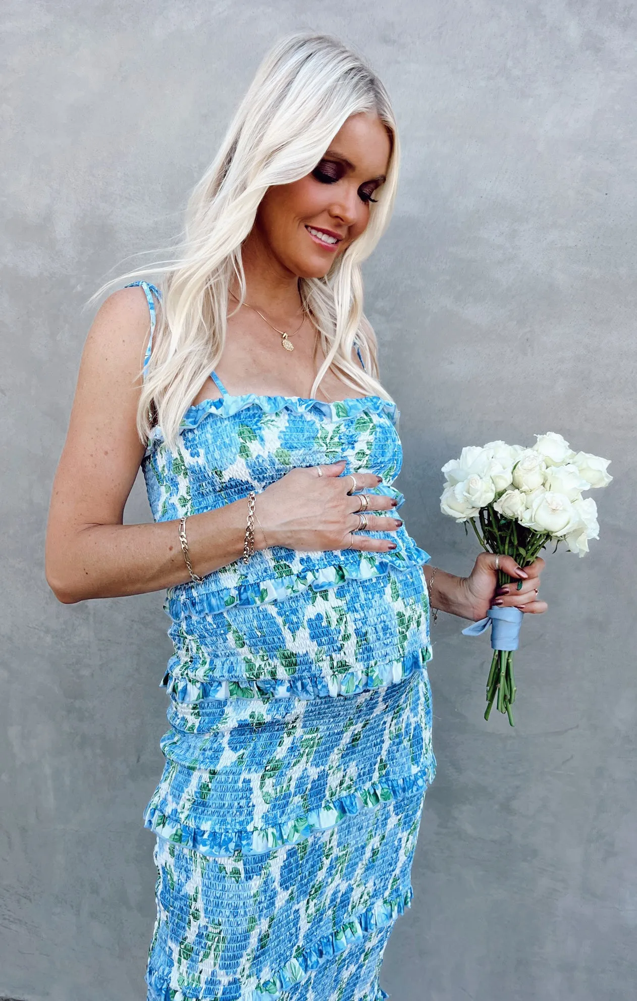 Robe froncée Stella ~ Fleuri champêtre bleu