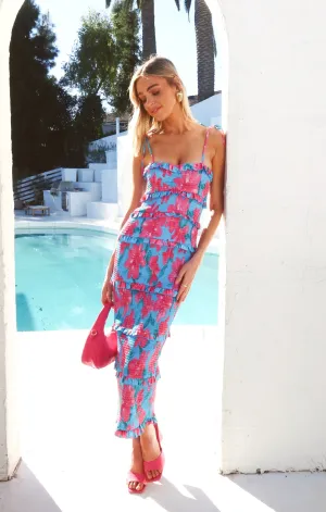 Robe plissée Stella ~ Bleu Garden Party