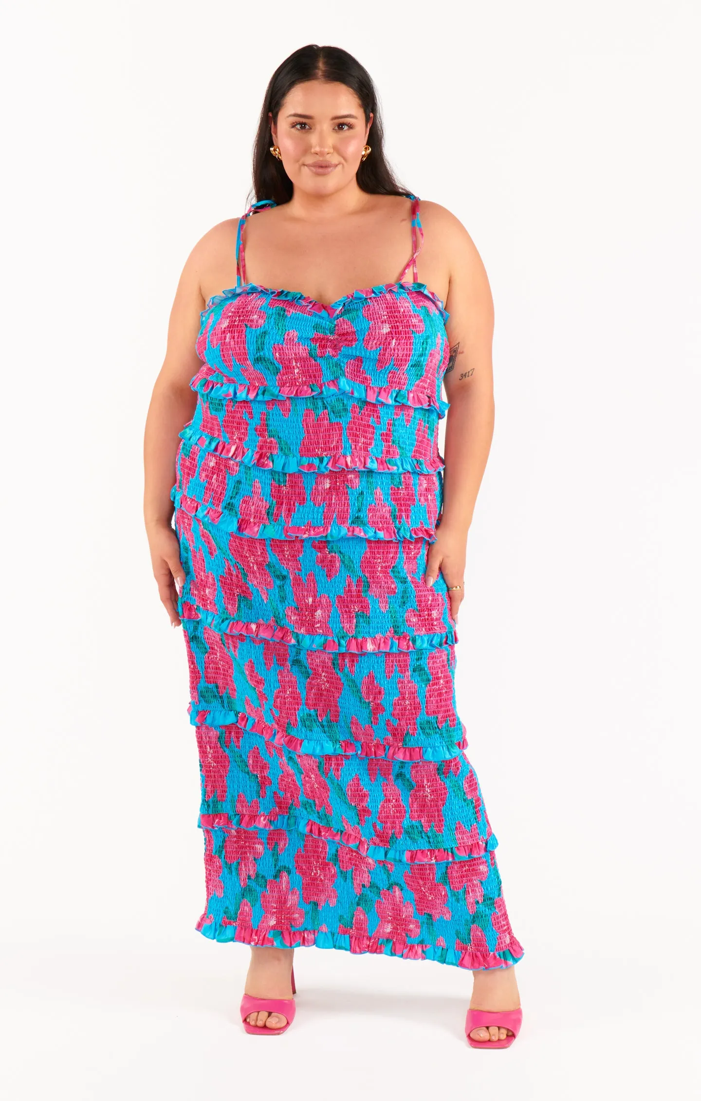 Robe plissée Stella ~ Bleu Garden Party
