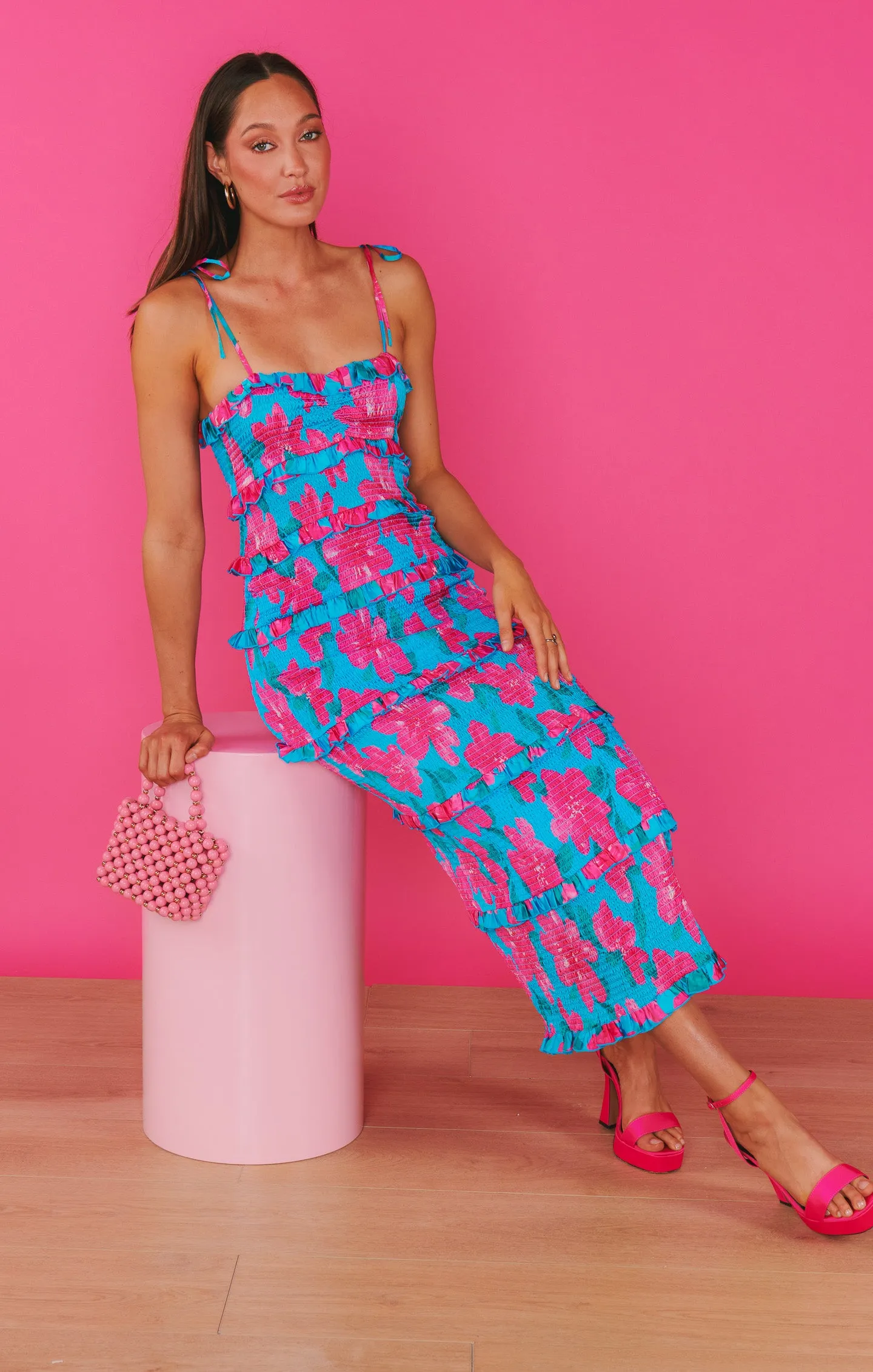 Robe plissée Stella ~ Bleu Garden Party