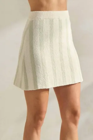 Jupe Pull en Tissu Éponge Rayée Sage/Ivoire
