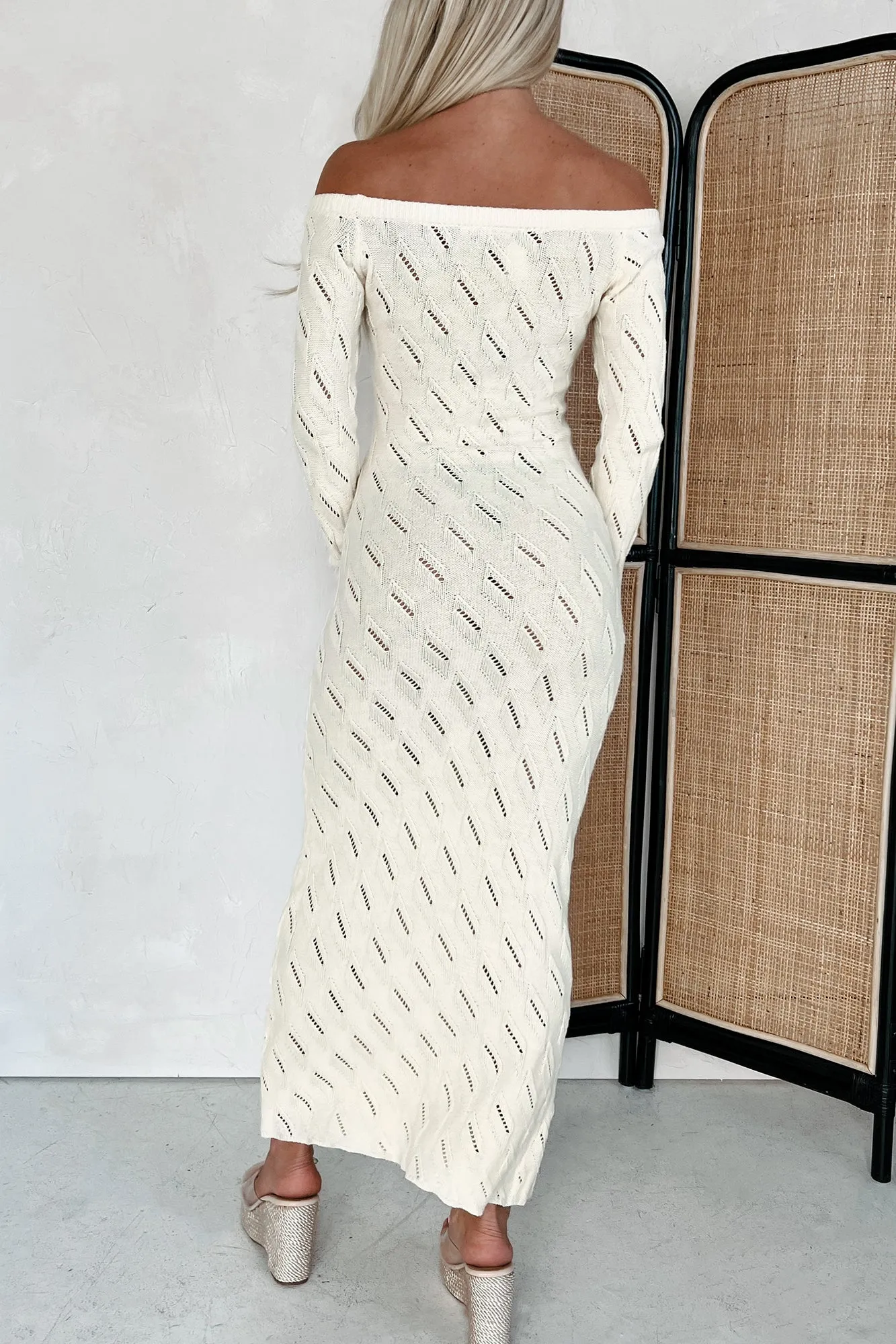 Robe maxi stylée à épaules dénudées (Crème)