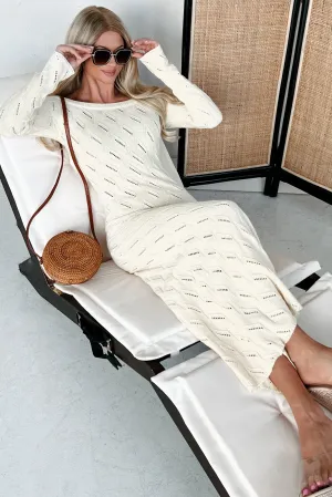 Robe maxi stylée à épaules dénudées (Crème)