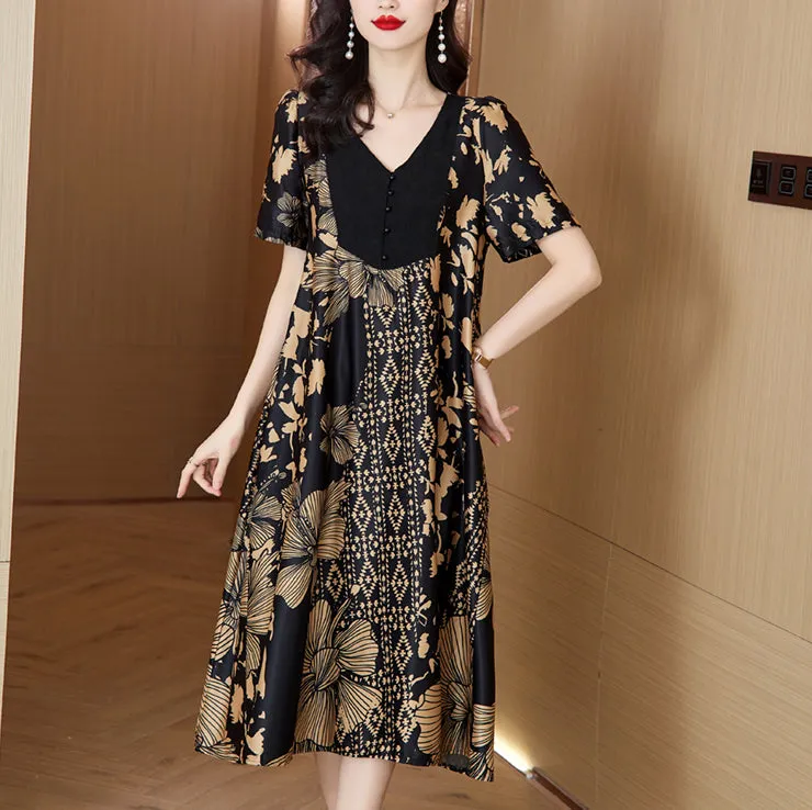 Robe d'été patchwork à col en V ample et élégante