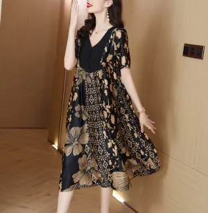 Robe d'été patchwork à col en V ample et élégante