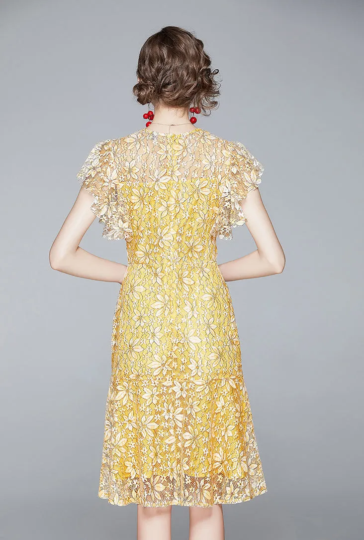 Robe d'été à manches courtes et élégante en dentelle ajustée