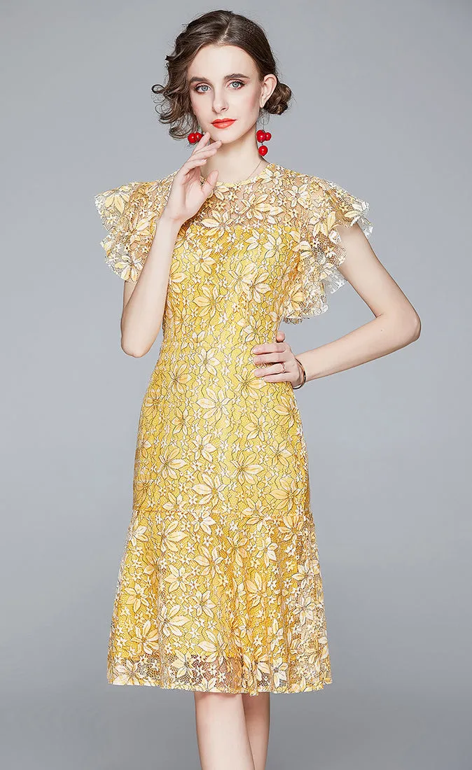 Robe d'été à manches courtes et élégante en dentelle ajustée